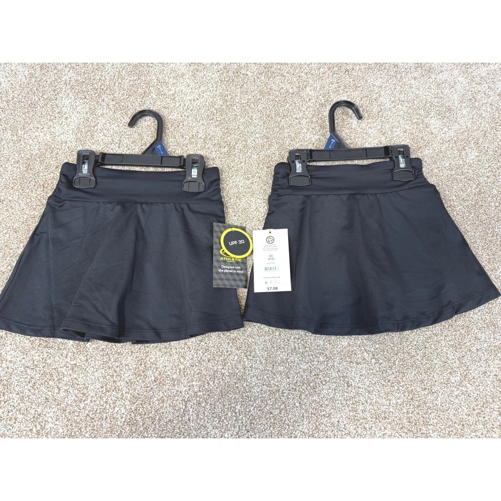 NWT Lot Athletic Works Girls Black Soot Knit Skort UPF 30 XS 4-5 Sporty Tennis
